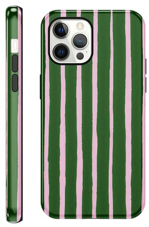 Yirlbey Righe Estivi Cover per iPhone 12 Pro Max 6,7, Custodia Aesthetic Summer Rosa Verde Stripes Striped Disegno Design Motivo Antiurto Silicone Posteriore Protettiva Bumper Case per Donne Ragazze