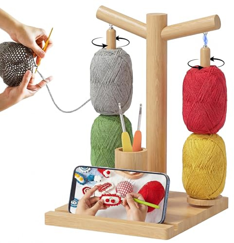 Wollabwickler, Garnhalter zum Häkeln Garnrollenhalter Magnetischer Wollknäuelhalter aus Holz mit Strickzubehör-Aufbewahrung Garnhalter Wolle zum Häkeln und Strickzubehör Organizer, Natural