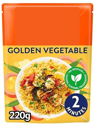 Golden Vegetable Microwave Rice, 220g, Steamed Parboiled Long Grain, with Sweetcorn, Peas and Pepper, Ready in 2 Minutes, No Artificial Colours, Vegetarian