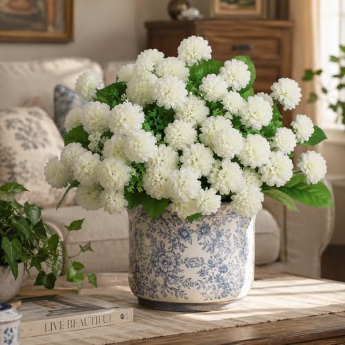 astylishome Artificial Hydrangeas White Realistic Faux Silk Flowers Real Touch Full Heads for Wedding Outdoor Table Centerpieces Home Party Decoration F4127