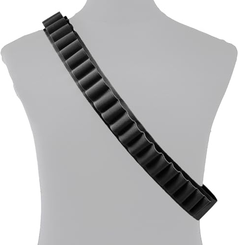 Bandoliera per Fucile da Caccia con Capacità 27 Bossoli Tondi, Porta Bossoli Calibro 12/20, Cintura Porta Munizioni Regolabile con Fibbia a Sgancio Rapido(Black)