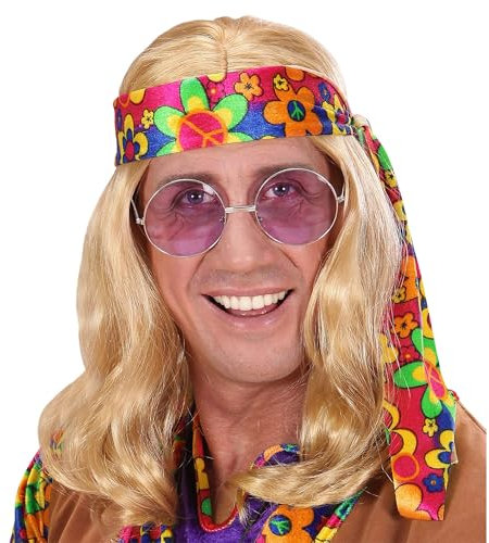 W WIDMANN MILANO Party Fashion - Perücke Hippie Dude, mit buntem Stirnband, Langhaarperücke, Flower Power