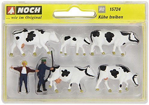 NOCH Figuren-Set „Kühe Treiben“, ländliche Szene für Modellbahn H0 1:87, kreativ und detailreich