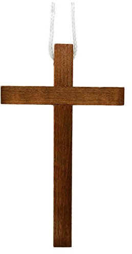 Junker Kirchenbedarf Kette mit Kreuzanhänger 10cm - großes Umhängekreuz aus dunklem Holz - ideal für Kommunion Konfirmation