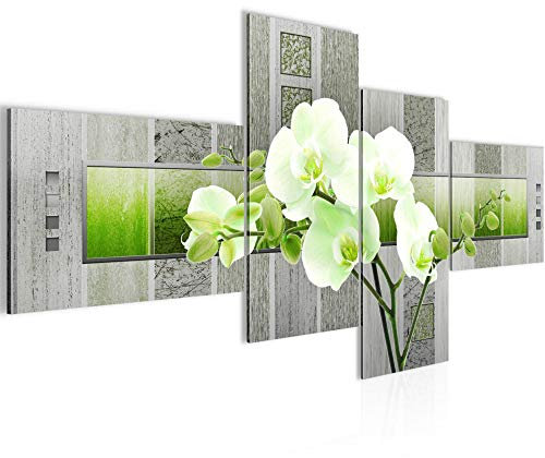 Runa Art Wandbilder Set XXL Blumen OrchideeWohnzimmer Schlafzimmer Grün Grau 4 Teilig - Made in Germany - 204645b