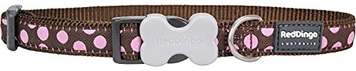 Red Dingo Bucklebone Dog Collar Design, Pink Spots on Brown, Medium 20mm