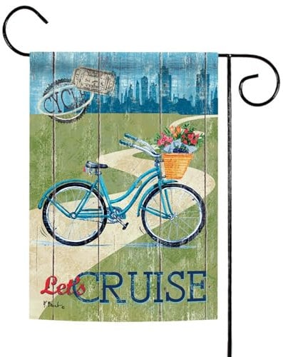 Toland Home Garden Rustic Let's Cruise 12,5x45,7 cm Deko City Fahrrad Korb Fahrrad Garten Fahne