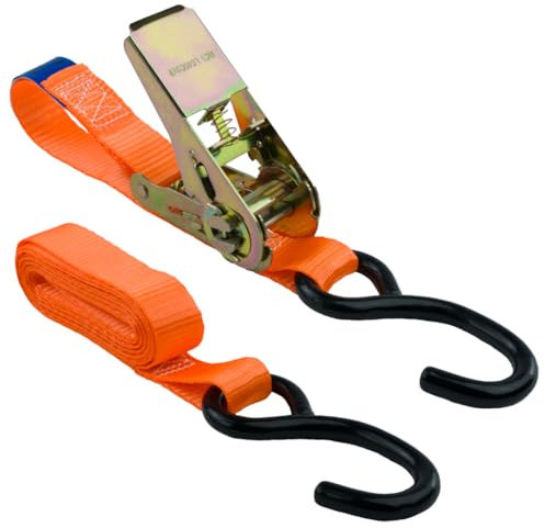 Spanngurt mit Ratsche und Haken, 25mm breit 5m lang, bis 700kg, Spanngurt orange, Zurrgurte für Ladungssicherung, Spanngurte Haken, Gurtband, Spanngurt 5m