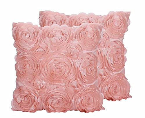 SeptCity Dekorative Kissenbezüge für Couch-Kissenbezüge, romantische Liebes-Satin-Rose, Hochzeit, Party, Heimdekoration, 40,6 x 40,6 cm, Geschenk für Zuhause (2 Stück), #Rosa