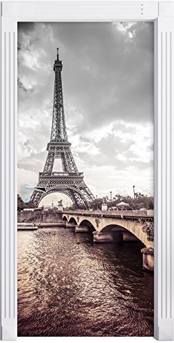 Stil.Zeit Möbel Eiffelturm in Paris B&W Detail als Türtapete, Format: 200x90cm, Türbild, Türaufkleber, Tür Deko, Türsticker