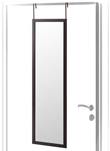 LOLAhome - Espejo Efecto Madera Oscura Largo Rectangular para Colgar en Puerta o Pared de Cuerpo Entero de 125x35 cm, Incluye 2 Ganchos fáciles de Quitar para Colgar en Puertas