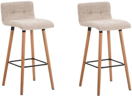 CLP 2er Set Barhocker Lincoln Mit Stoffbezug Und Holzgestell I 2 x Thekenhocker Mit Rückenlehne Und Fußstütze, Farbe:creme, Gestell Farbe:natur