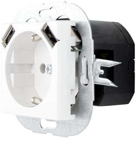 REV 0202130106 Radius, Steckdose mit 2 USB Anschlüssen. USB: max. 2,1A, 5VDC, 10,5W, weiss