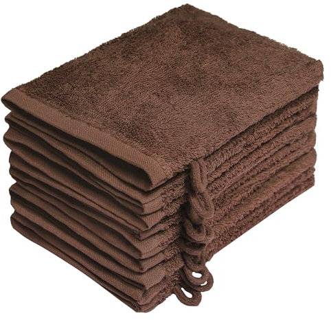 NatureMark 10er Pack Frottee Waschhandschuhe Waschlappen 100% Baumwolle Schoko braun 15x21cm