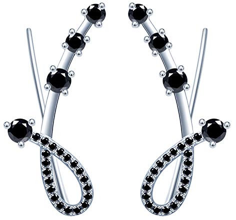 Yumilok Damen Ohrstecker Knorpel Schmuck Ohrklemme Ohrringe Ohrclip 925er Sterling Silber mit Kristall Zirkonia ear cuff für Mädchen schwarz