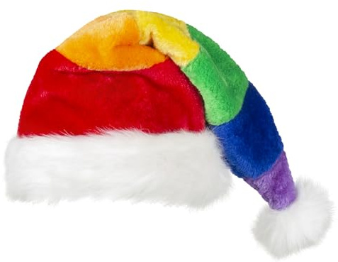 Boland 13443 - Weihnachtsmütze Santa Rainbow, in Regenbogenfarben, mit längerem Zipfel und weißen Bommel, Santa Claus, Nikolaus, Weihnachtsmann, Weihnachten, Karneval, Mottoparty
