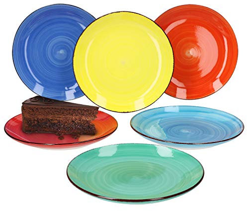 MamboCat Colour Power Lot de 6 assiettes à dessert multicolores I Service de table robuste en faïence pour 6 personnes I Design rétro – Vaisselle colorée en 6 superbes couleurs I Assiettes à