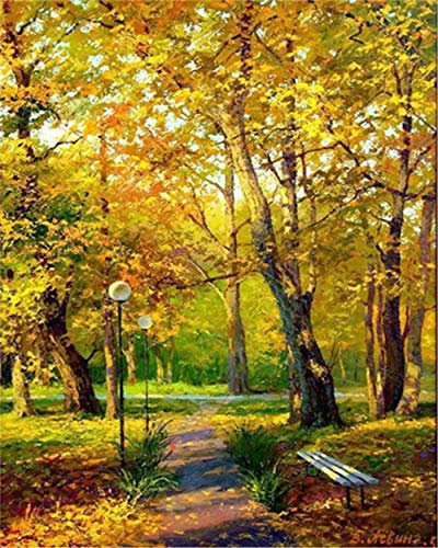 YEESAM ART Paint by Numbers for Adults Beginners Autumn Forest Deciduous Trees 16x20 inch Linen Canvas Acrylic DIY Number Painting Kits Wall Art Decor Gifts
