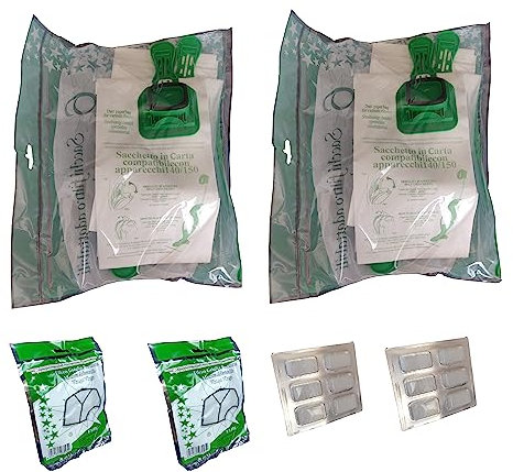 Kit 12 Sacchetti in microfibra 12 profumini 2 filtri griglia per Aspirapolvere Compatibile per Vorwerk Folletto VK140 VK150
