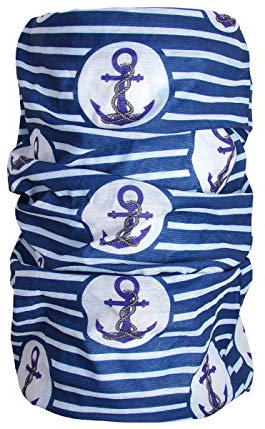 Halstuch Schlauchschal Damen Multifunktionstuch Herren Maritim Anker Design Atmungsaktiv Sport Rundschal Motorrad Tuch Loop (Anker weiß gestreift)