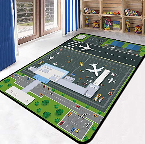 YXZN Kinder Anti Rutsch Teppich Spielteppich Moderner Spielteppich Kinderzimmer Flughafen Panorama Ultrasoft Kurzflor Babydecke Matte