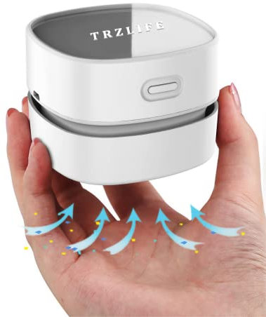 TRZLIFE Upgraded Mini Desk Vacuum Cleaner - Durable Accessory for Desktop, Drawer, Countertop - Sucks Tiny Items and Crumbs - Ideal Tech White Elephant Gift