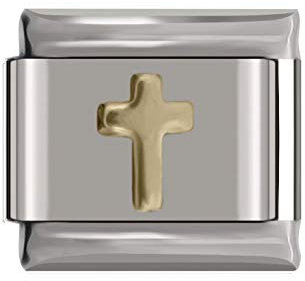 Gold Cross Charm- fits all classic 9mm Italian Style Charm Bracelet- UK stock