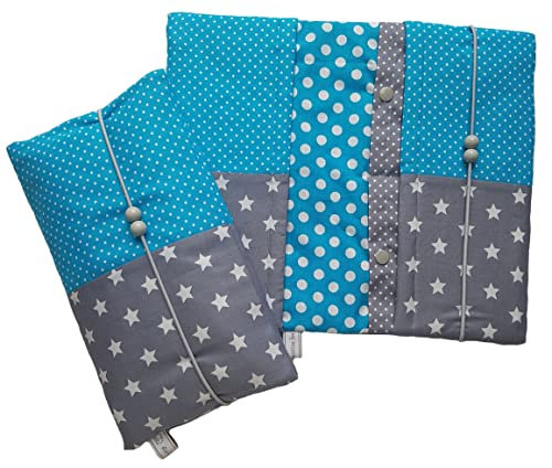 Wickeltasche Windeltasche graue Sterne und farbige Pünktchen Handmade by die-kreative-fee (hellgrau + Türkisblau)