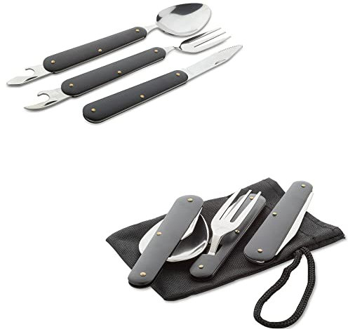 ANTEVIA Matériaux Lot de 3 Couverts Pliable Camping en INOX + étui de Rangement | Plus DE 10 MODÈLES | Camping Lunch Box Transportable Table (Platoon)