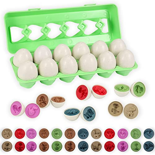 Luclay Passende Eier Puzzle, 12-teiliges Ostereier Eier Spielzeug für Kinder, Farben und Formen Sortieren von Montessori Spielzeug Geschenk für Kinder Jungen Mädchen (Dinosaurier Eier)