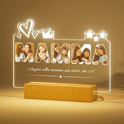 Bemaystar Targa Festa della Mamma Luce Notturna con Foto Personalizzata Idea Regalo Mamma Compleanno 22x18 cm Plexiglass