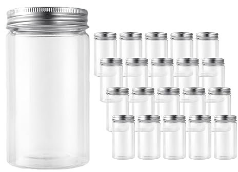 AKOLAFE 20 Pack 350ML Plastic Jars with Lids 12oz Kitchen Storage Jars Clear Plastic Jars Leak Proof Plastic Storage Jars Slime Containers for Kitchen, Spice, Cosmetic, DIY Crafts