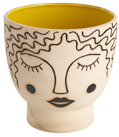 Baroni Home Vaso in Ceramica di Design con Volto, Soprammobile Moderno Dipinto a Mano, Vaso per piante da Interno o Esterno, Vaso Largo, 20X19X19 cm