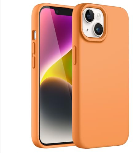 JETech Silikon Hülle für iPhone 14 6,1 Zoll, Ganzkörper Handyhülle mit Seidig-Weicher Berühren, Stoßfest Schutzhülle mit Mikrofaser-Futter (Gelborange)