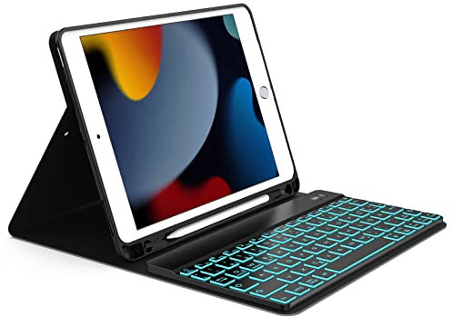 IVEOPPE Tastatur iPad 9. Generation,Magnetisch 7-Farbige Beleuchtung mit QWERTZ für iPad Air 3 und Pro 10.5, Schwarz