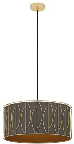 EGLO Hängelampe Corojal, Pendelleuchte Esstisch 1-flammig, Textil Esszimmerlampe aus Stoff in Cappuccino und Metall in Messing, Hängeleuchte mit E27 Fassung