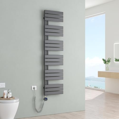 S'AFIELINA Radiateur de Salle de Bain avec Thermostat 1599x400 mm, 800W, Sèche-Serviettes à Panneau Plat avec Tige Chauffante, Raccordement Latéral, Anthracite (RAL7016)