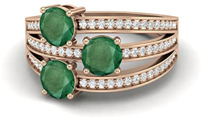 925 Sterling Silber Ringe für Frauen 1,50 Karat drei Stein runder Smaragd-Verlobungs-Solitärring für Frauen (Roségold Vermeil, 58)