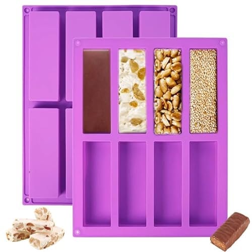 2 Piezas Moldes de Silicona Rectangulares, Molde de Silicona Grande de 8 Cavidades, Moldes de Barra de Cereal, Barritas Molde de Horno de Silicona para Hacer Muffins, Brownies, Pan de Maíz, Jabones