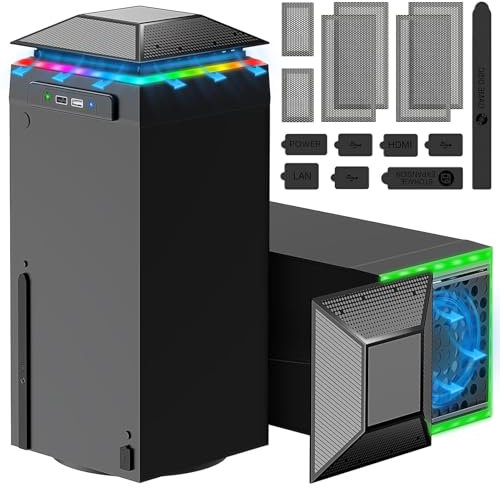 Upgraded Cooling Fan for Xbox Series X Console, Gorixer AI Control Automatic/Manual Adjustable Speed Fan with Dust Cover Filter & 7 RGB Light, Cooling System Horizontal for Xbox Series X Accessories