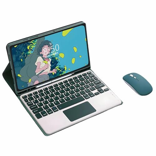 CLALOC Funda con Teclado para Samsung Galaxy Tab A7 T500/T505 10.4 Pulgadas con Ratón, Funda Blanda Inteligente Desmontable con Bluetooth Touch Keyboard Cover con Soporte para Lápiz,Dark Green