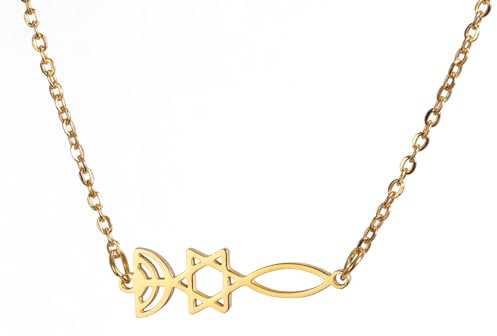 TEAMER Davidstern Anhänger Halskette Jüdisches Magen Amulett Edelstahl Halsketten Vintage Schmuck (Stil 5-Gold)