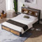 Doppelbett mit Stauraum-Kopfteil und Metall Lattenrost, Metallbett Jugendbett 140 x 200 cm, Funktionsbett Kinderbett Metall Bettgestell Bettrahmen Für Erwachsene, Kinder, Schwarz Industrielles Bett