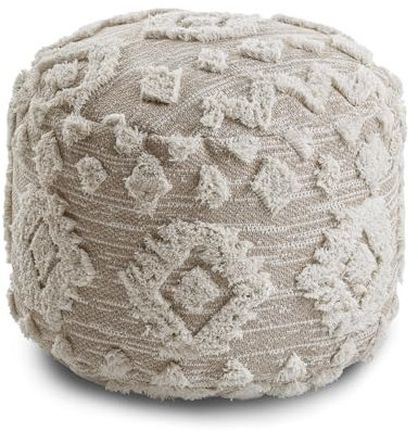 rugsx Pouf Hocker Zylinder Boho, Rauten 22319 Fußstütze, für Sitz Beige/Creme, 50 x 50 x 50 cm