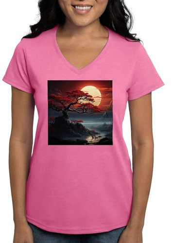 CafePress Bonsai Tree T Shirt Womens Cotton V-Neck T-Shirt Azalea