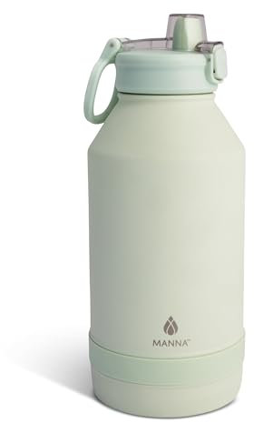 Manna Push Stainless Steel Bottle with Push-open Locking Lid and Sipping Spout - 64 Oz - Mint Powder Coat
