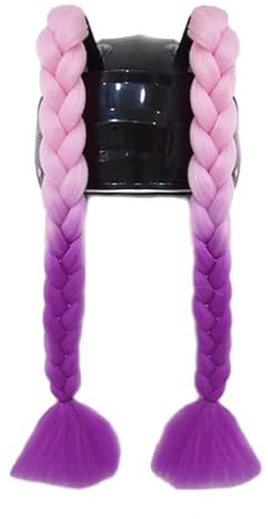 Whakano 2 Stück Motorrad Helm ZöPfe Abnehmbarer,Gradient Pferdeschwanz Perücke mit Saugnapf,Motorradhelm Braids,Helm Zubehör,Geflochtener Pferdeschwanz Haarschmuck,für Motorrad Fahrrad,Rosa Lila