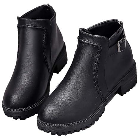 Langschaft Stiefel Damen Leder Damen Chelsea Mit Rutschfest Sohle Casual Spitze Zehe Klobiger Blockabsatz Winterstiefel Damen Casual Langschaft Boots Winterschuhe Stiefeletten Damen