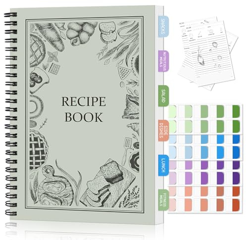 Libro de recetas para escribir en tus propias recetas, páginas impermeables resistentes al desgarro, libro de recetas personal en blanco de tapa dura Sprial con 48 pestañas para los amantes de la
