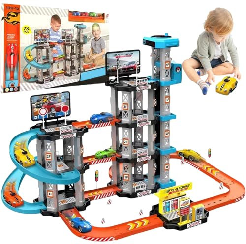 78pcs Voiture De Course Rampe Piste Jouets Ensembles, Jeux pour Enfants Garages De VéHicules, Jouet De Rampe De Voiture, Jouet De Piste De Rampe De Voiture De Course, Cadeaux pour Les Enfants